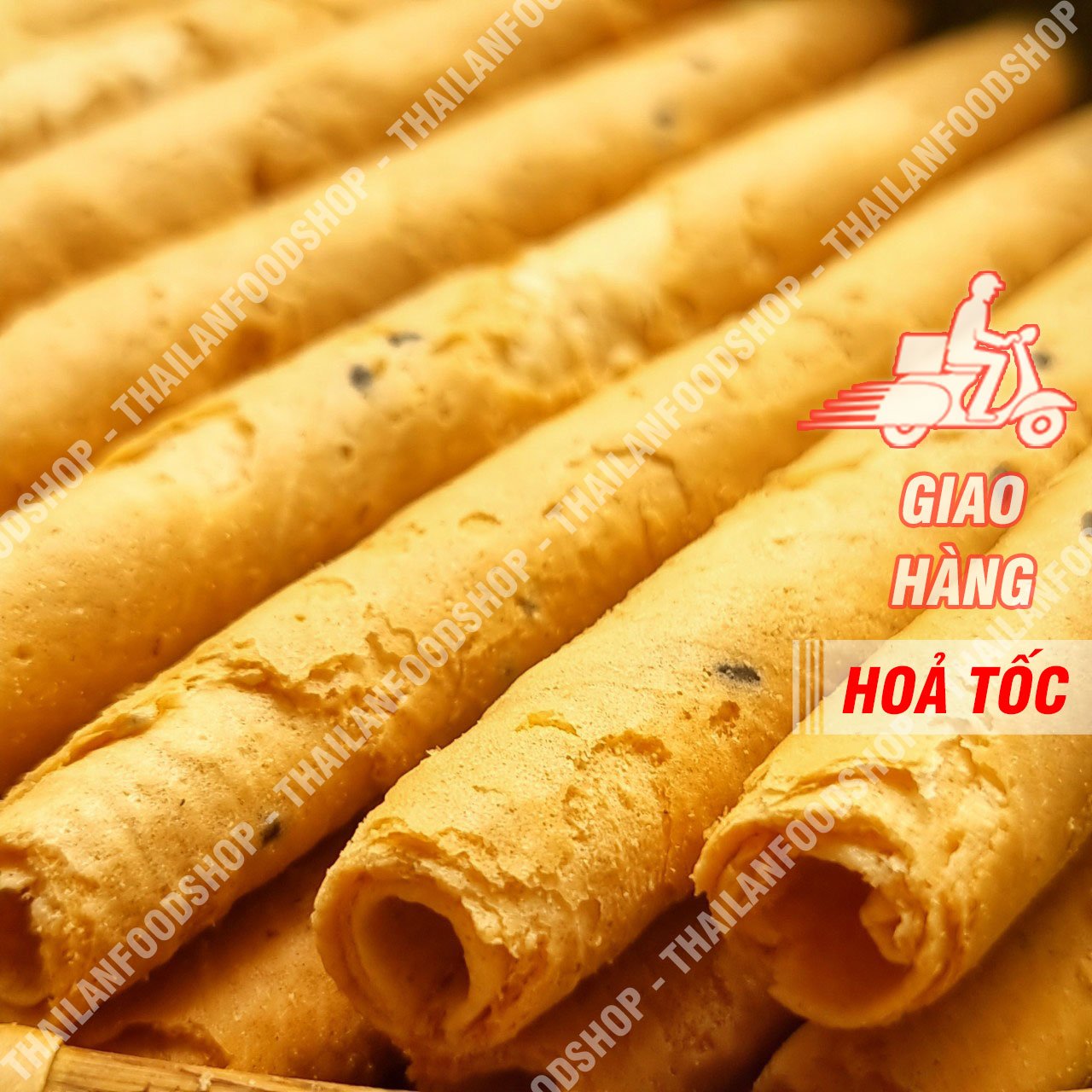 Bánh Ống Mè Nước Cốt Dừa ( Bánh Quế Dừa Hương Vani ) - Lon 250gram