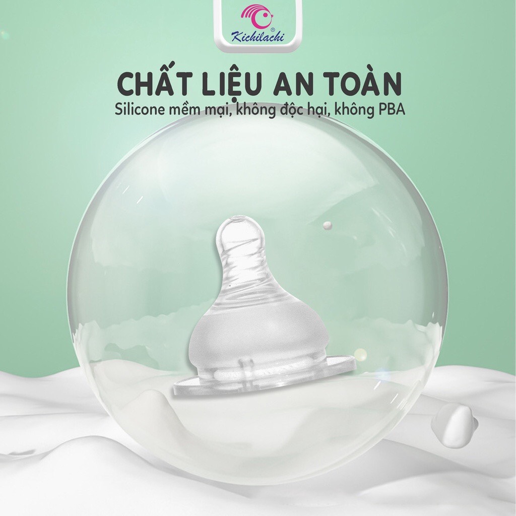 Núm vú silicon siêu mềm cổ rộng Kichilachi Size S, M, L, Y