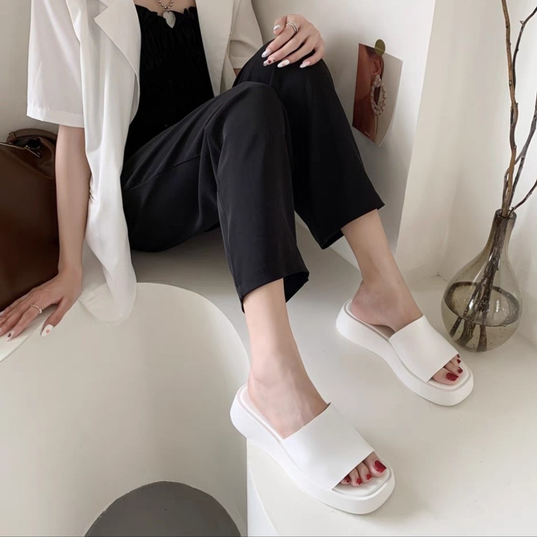Dép nữ cao gót 5p quai bảng trơn đế xuồng 4 màu mới