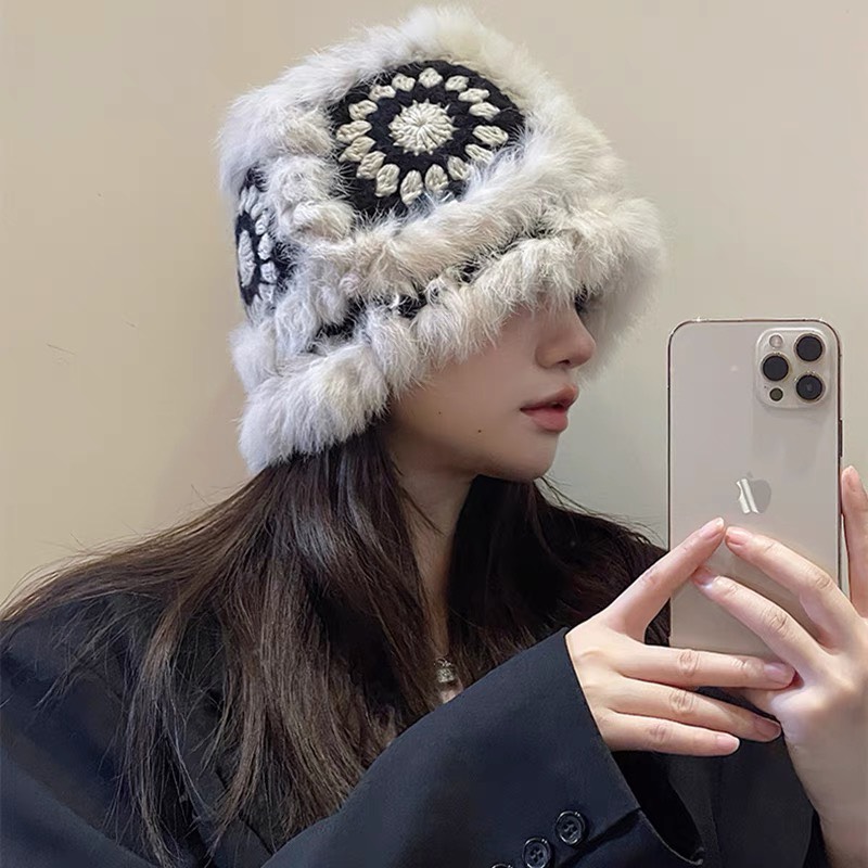 Mũ Lông Thỏ Siêu Dày Ấm Mịn Phong Cách