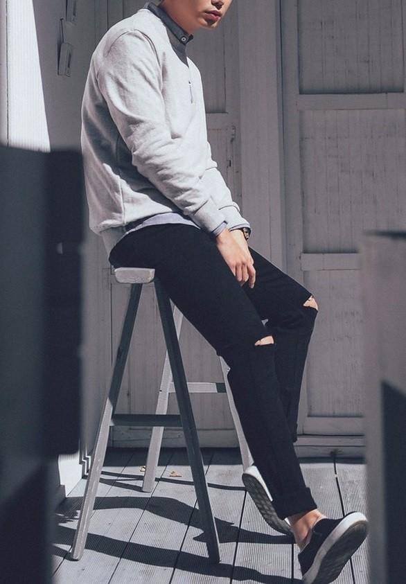Quần jean côn skinny rách gối