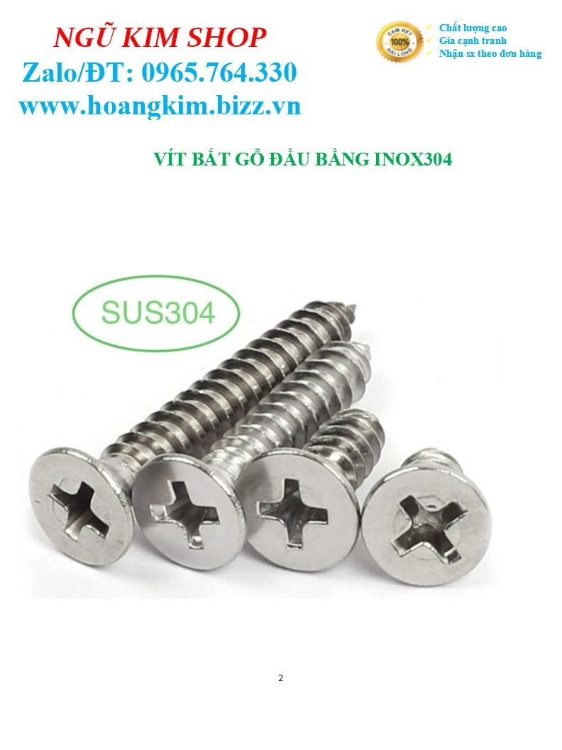 VÍT BẮT GỖ ĐẦU BẰNG 3,5 x 15 INOX304