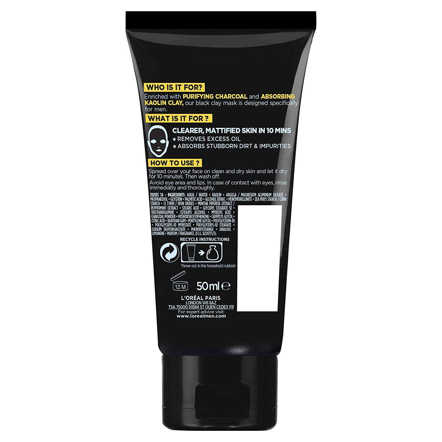 [HCM]Mặt nạ đất sét than đá LOreal Men Expert Pure Charcoal Purifying Clay Mask 50ml