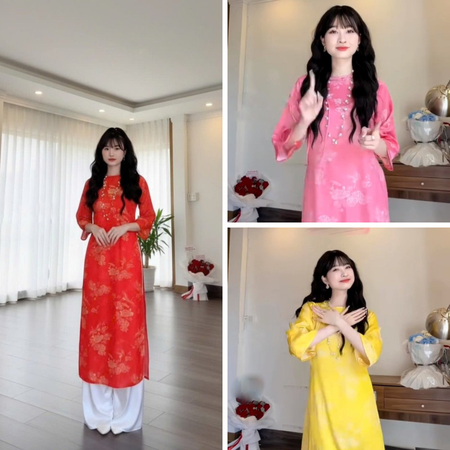 Áo dài cách tân nữ dáng suông 2 tà lụa voan tơ in họa tiết trang nhã nét duyên thiết kế tay lỡ dự tiệc, áo dài tết