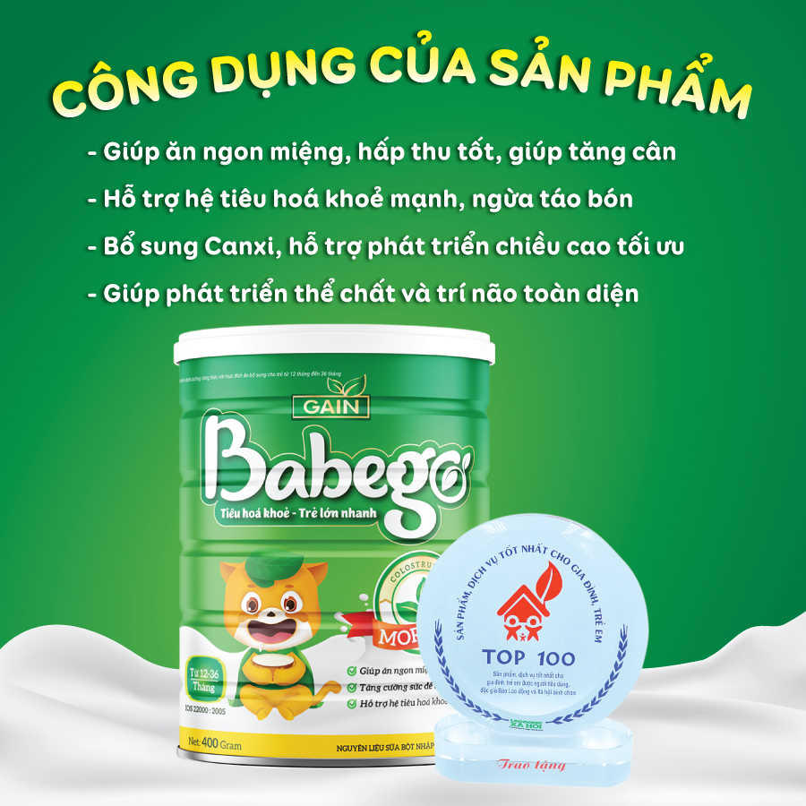 Sữa mát tăng cân, trị táo bón Babego 400g (12-36 tháng)