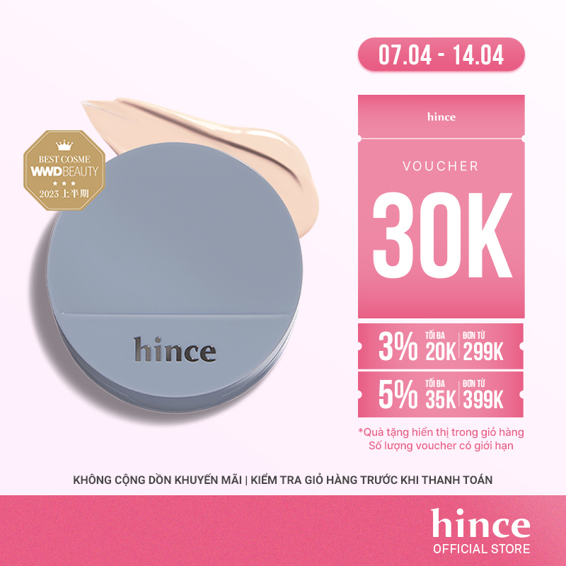 Phấn nước lì kiềm dầu thuần chay hince Second Skin Mesh & Matte Cushion 12g