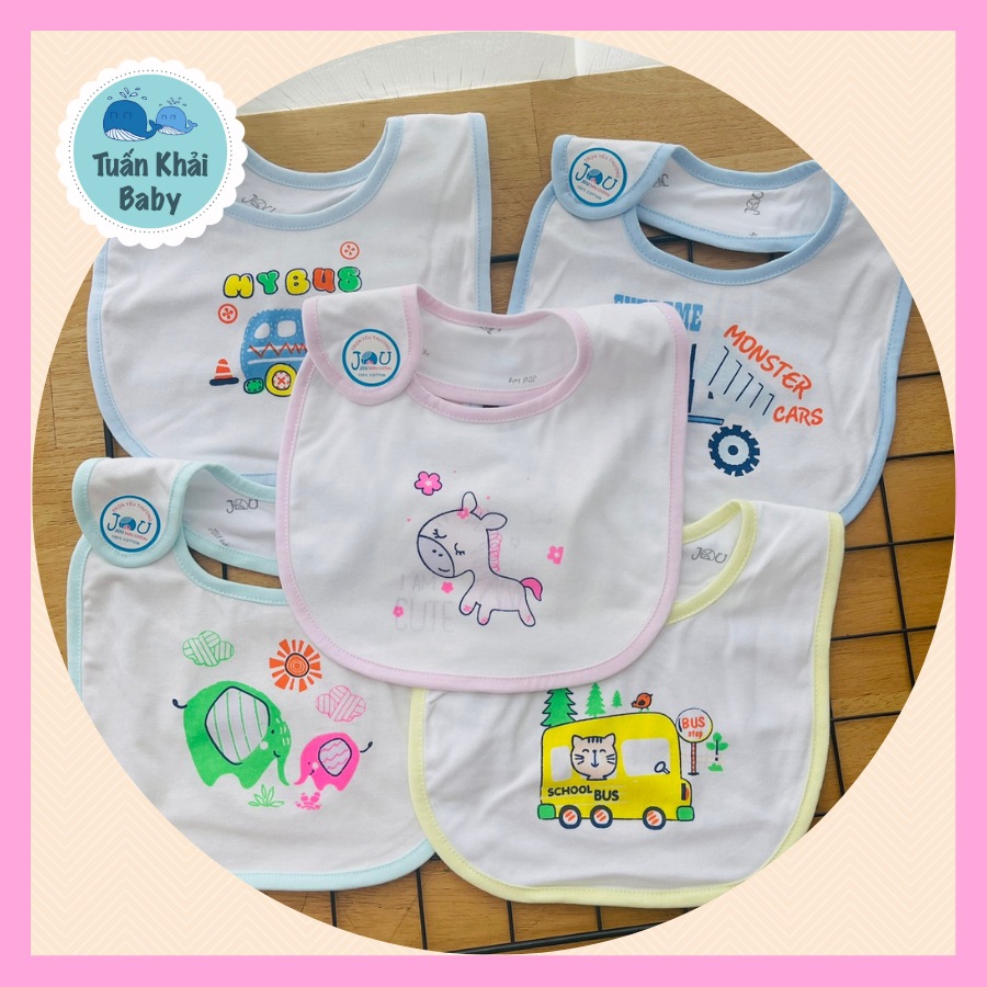 Túi 1 Yếm sơ sinh 2 Lớp cotton JOU cho bé 0-12M - Yếm ăn dặm mềm mại, hình in đáng yêu