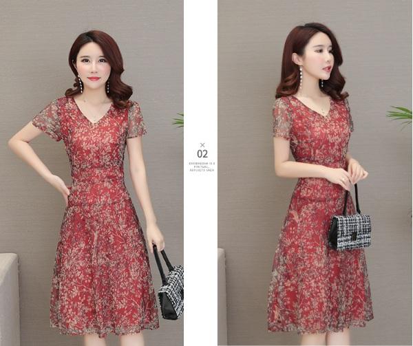 Đầm trung niên voan hoa 2 lớp ( hàng QC cao cấp)