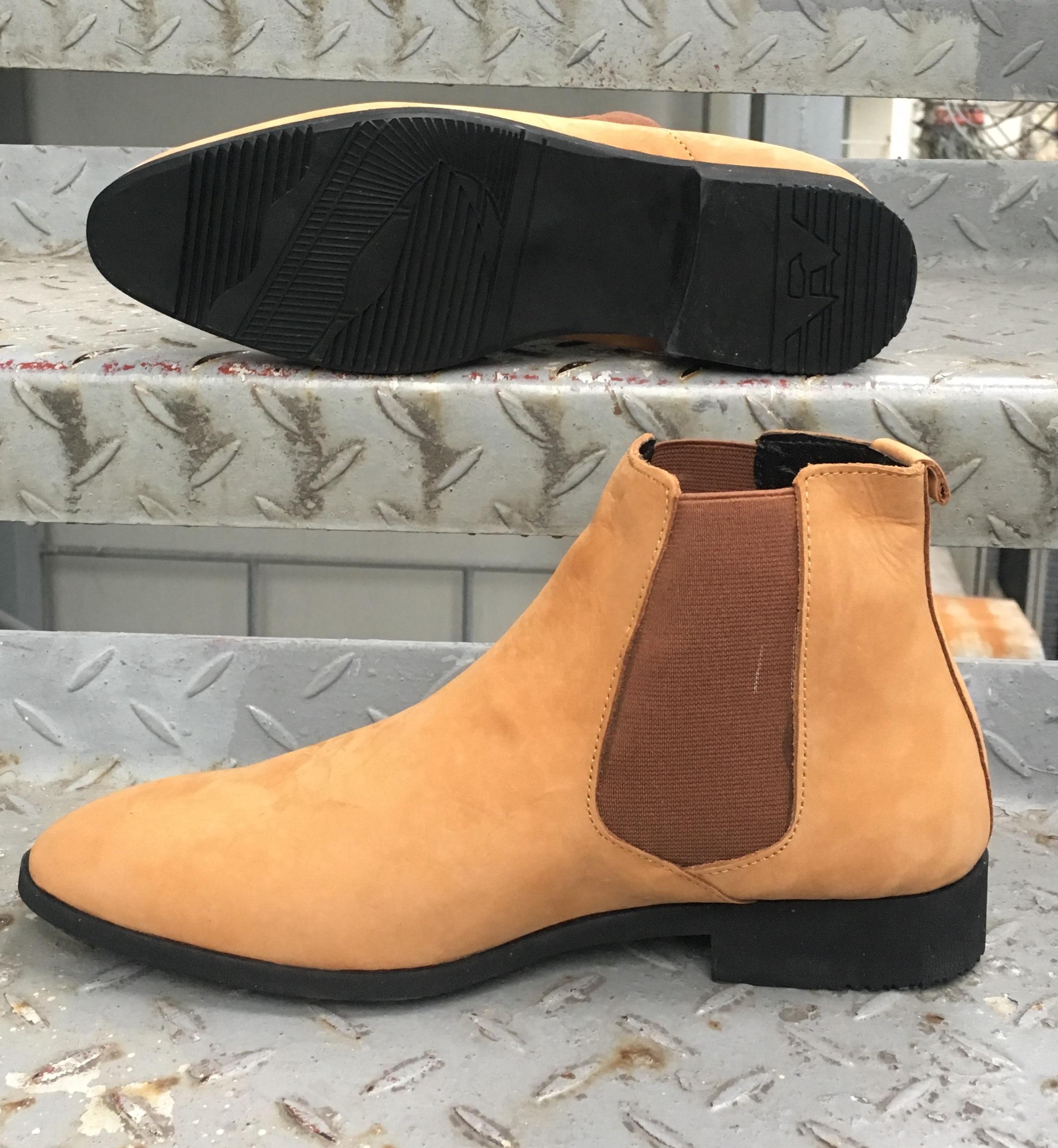 Shoes leather men Chelsea boots quality Suede yellow cow