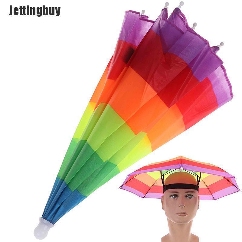 Jettingbuy 1PC Foldable Fishing Umbrella Hat Cap Headwear Umbrella Anti-Sun Hat With strap