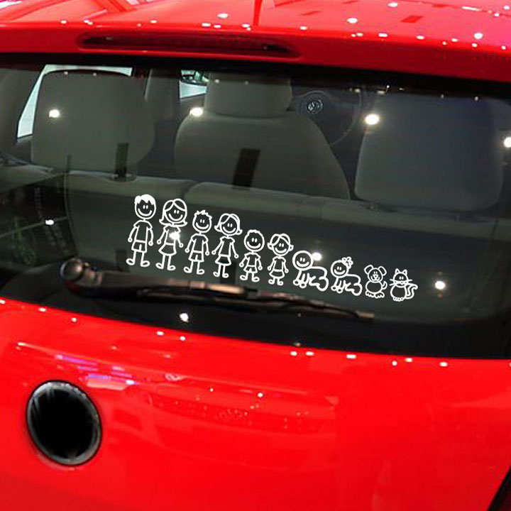 RẺ VÔ ĐỊCH Bộ tem 3D Funny Family Members dán trang trí xe (màu trắng)