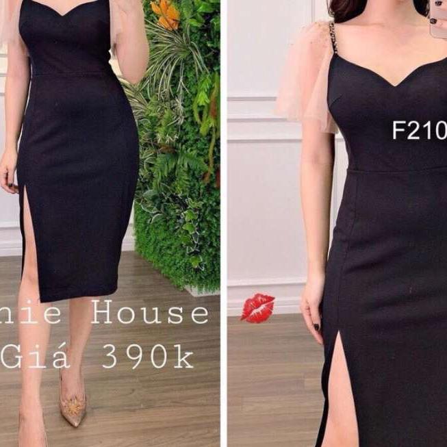 đầm cát hàn ôm body phối tay lưới