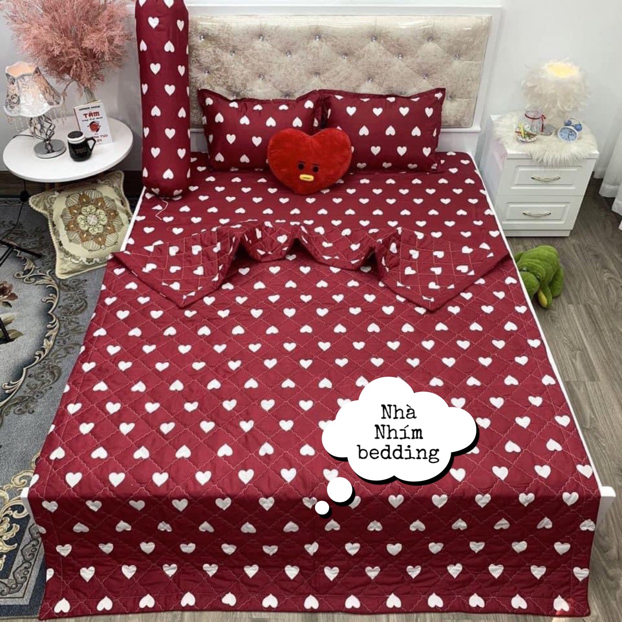 Bộ chăn ga gối hè thu 5 món, chất cotton poly