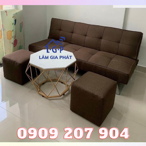 Bộ bàn ghế sofa bed kèm 2 đôn và bàn trà cao cấp