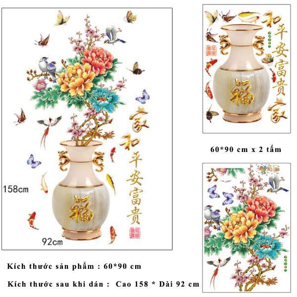 Sticker Tranh Dán Tường, Decal dán tường lọ hoa đào SK2019AB Chất lượng in kỹ thuật cao cho màu sắc chân thật