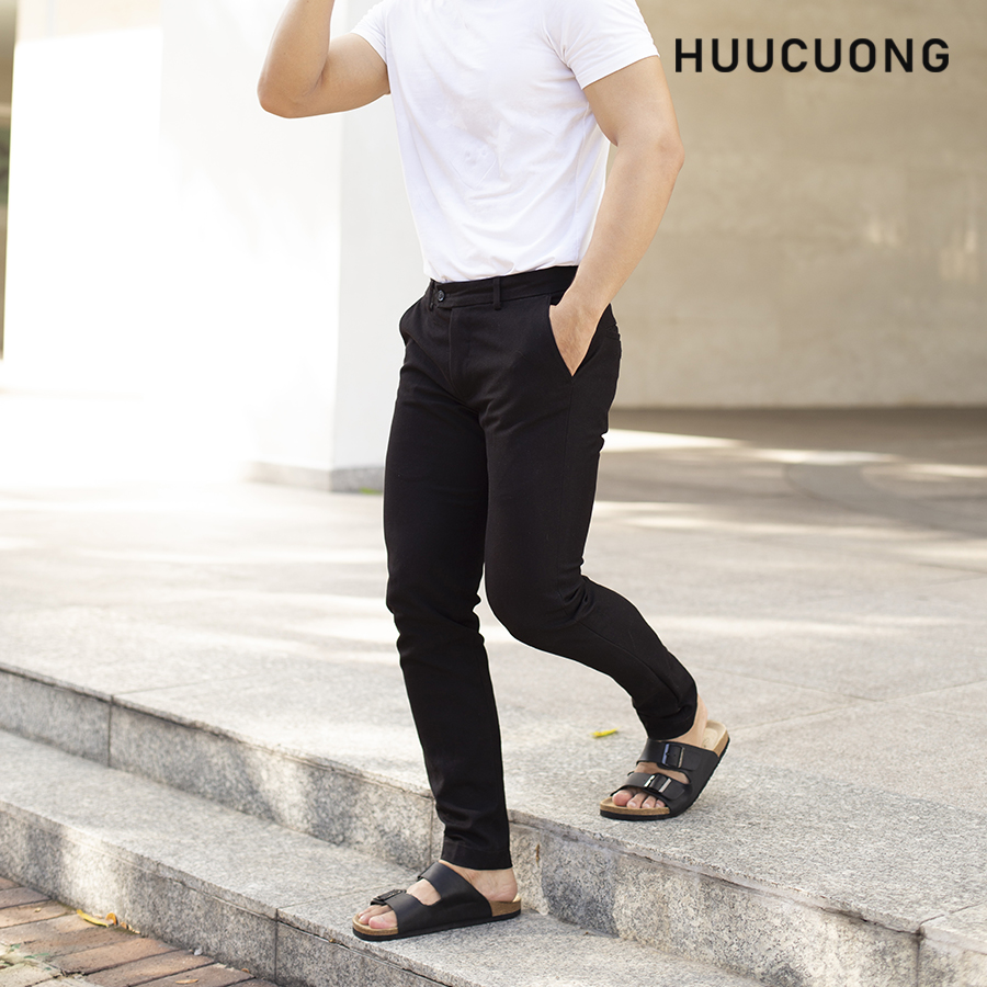 Dép đế trấu unisex 2 khóa da pu đen