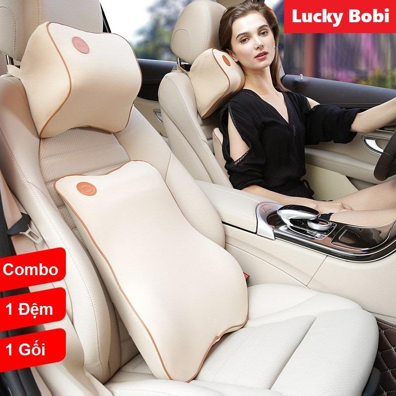 Combo Đệm lưng và gối tựa đầu trên ô tô bằng cao su non giảm đau mỏi hiệu quả - Bộ gối tựa đầu và lưng ô tô cao su non cao cấp chống gù lưng, đau mỏi vai gáy - Bộ gối tựa xe hơi, ô tô, ghế văn phòng (gồm 1 tựa lưng và 1 tựa đầu)