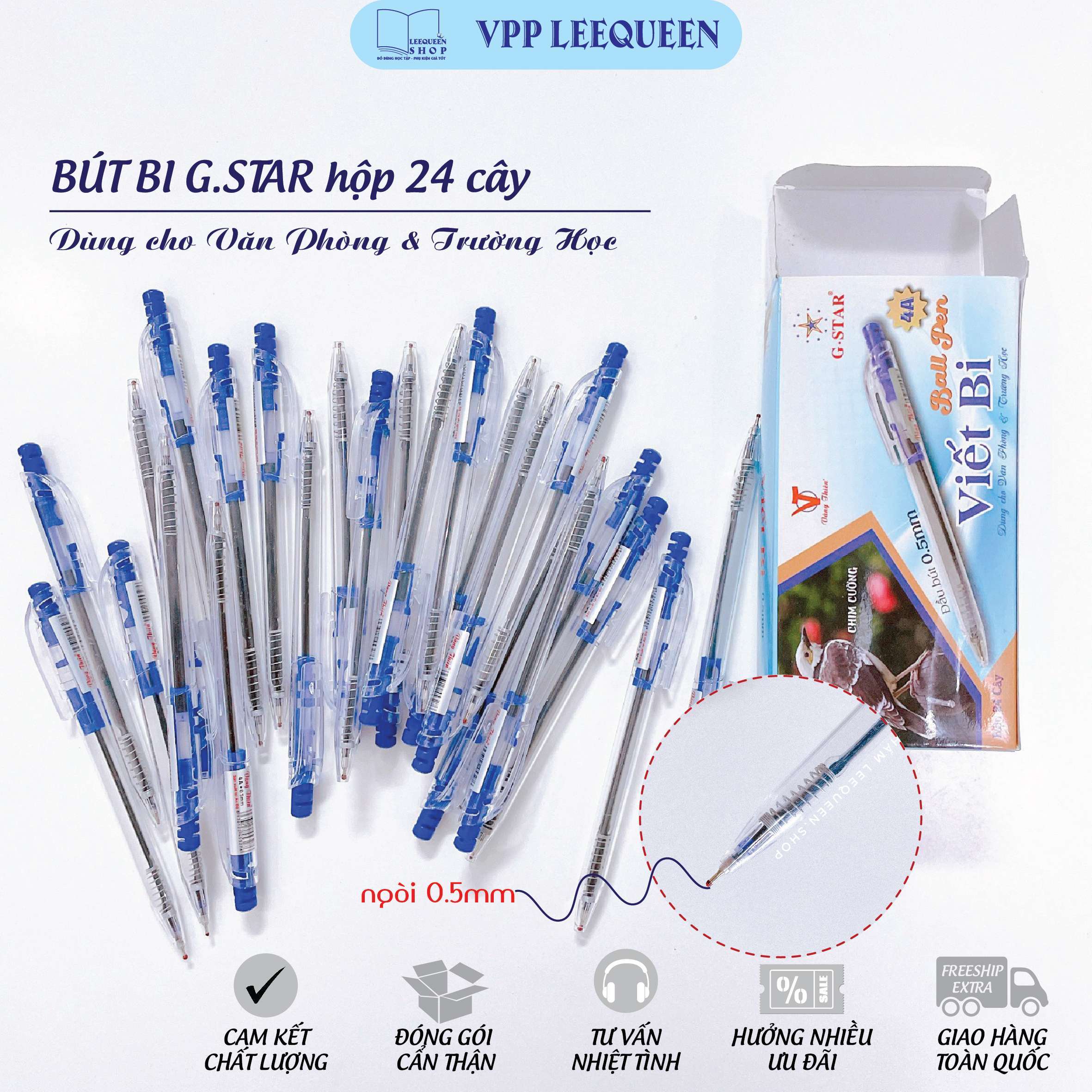 Bút bi bấm g-star 4a vâng thiên ngòi 0.5mm mực xanh