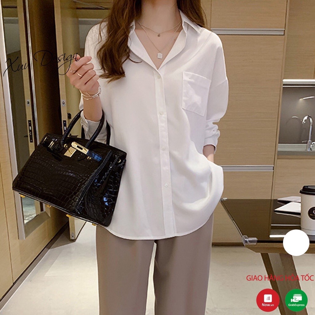 Áo sơ mi trắng túi hộp, Áo sơ mi trắng Basic unisex dễ phối đồ