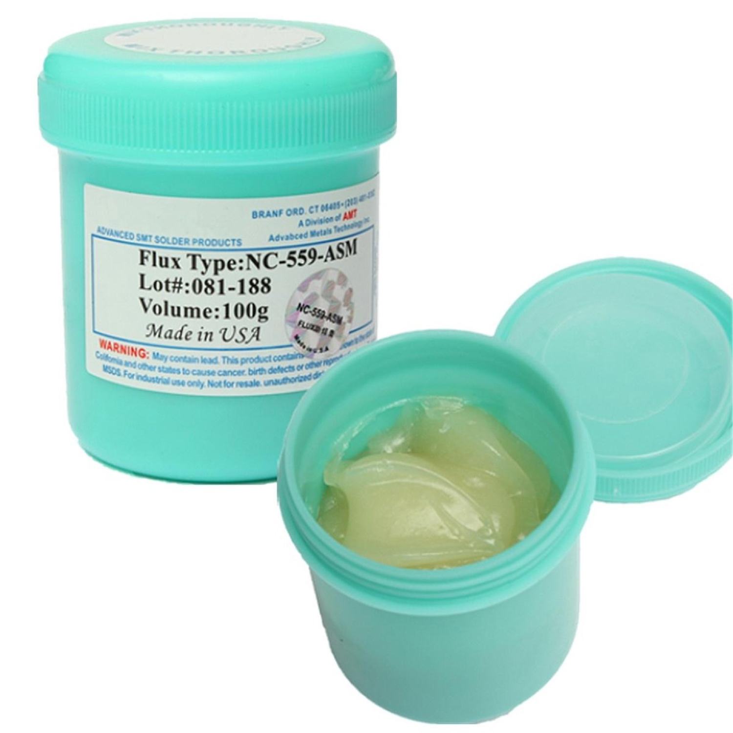 Mỡ hàn Amtech NC-559-ASM (hộp xanh nhạt/trắng/xanh thẫm) lọ 100g chuyên dụng
