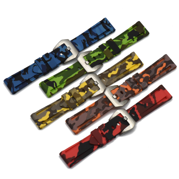 High Quality 20mm 22mm 24mm Camouflage Watch Bands Mens Watch Silicone Rubber Watch Strap For Stainless Steel Buckle