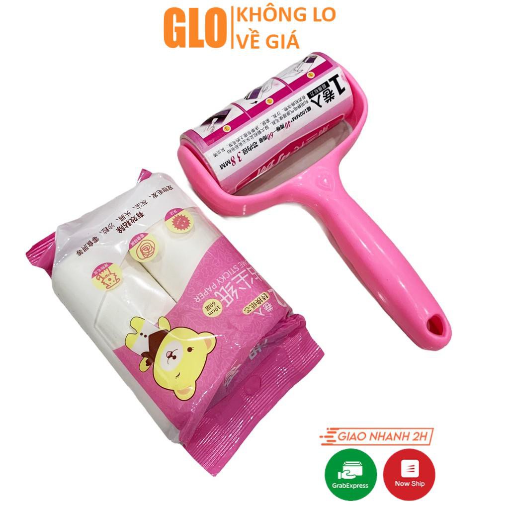 [Hoàn Tiền 10%] Cây Lăn Bụi Quần Áo Bụi Bẩn Lông chó mèo Cán Cong Kèm 2 Cuộn Lăn Thay Thế