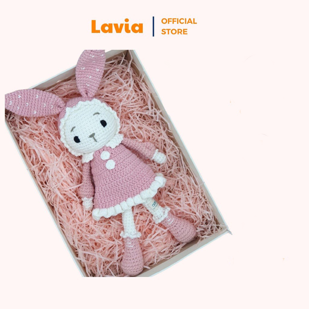 Thú bông móc len cao cấp cho bé - Gấu bông cute Thỏ hồng quà tặng đồ chơi handmade nhồi bông