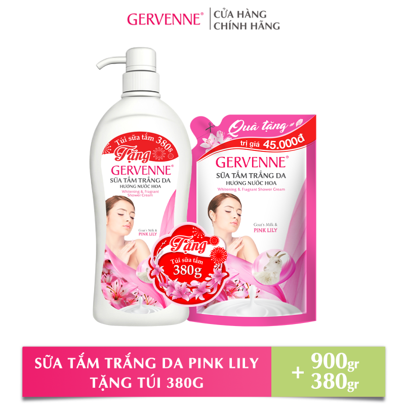 Gervenne Sữa tắm trắng da Pink Lily 900gr - TẶNG Túi sữa tắm 380gr