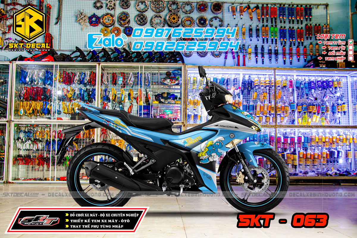 Tem trùm exciter 155 xanh trắng xì trùm