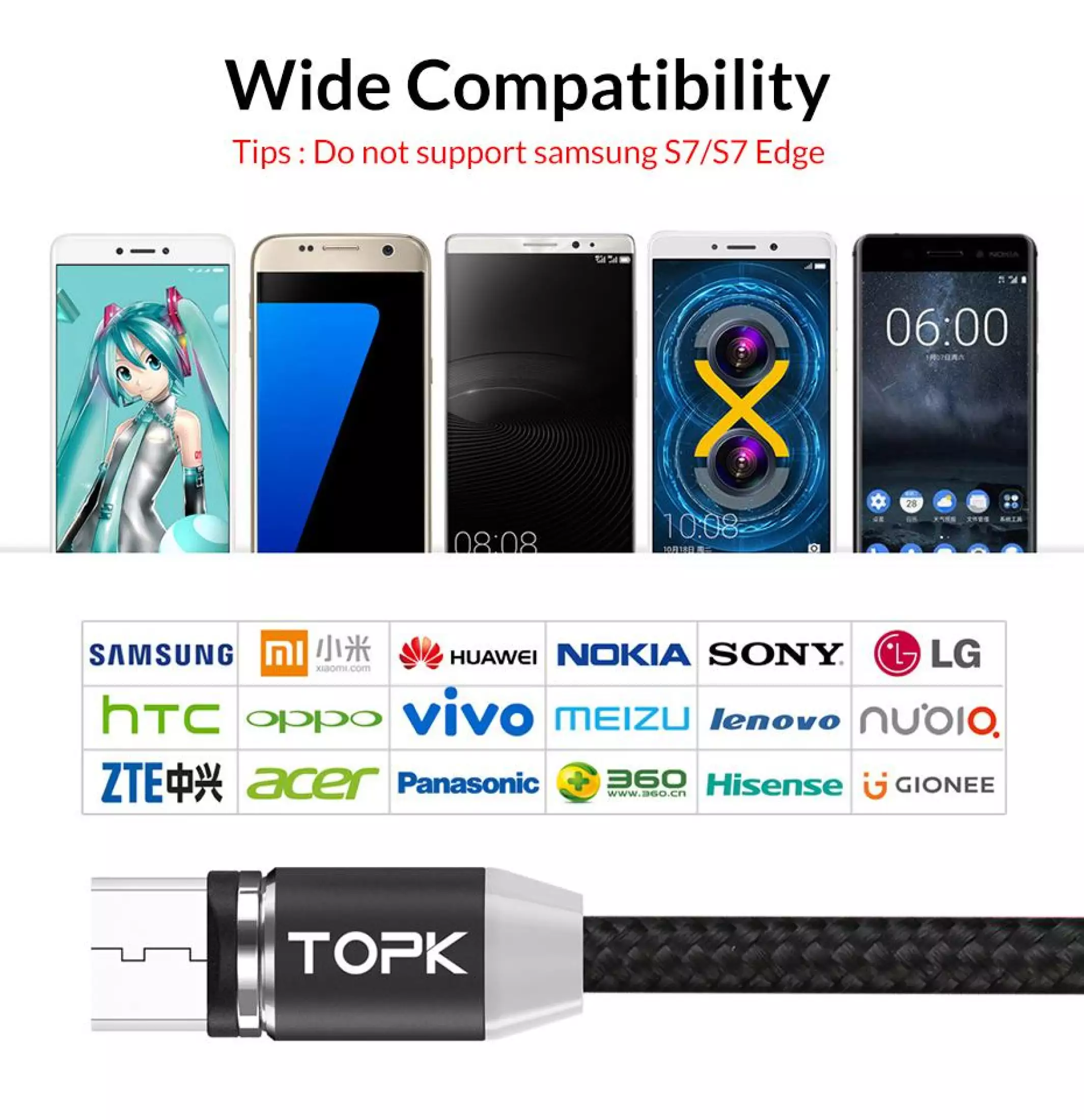 AM23 Cáp sạc 2m bọc dù nam châm từ tính TOPK