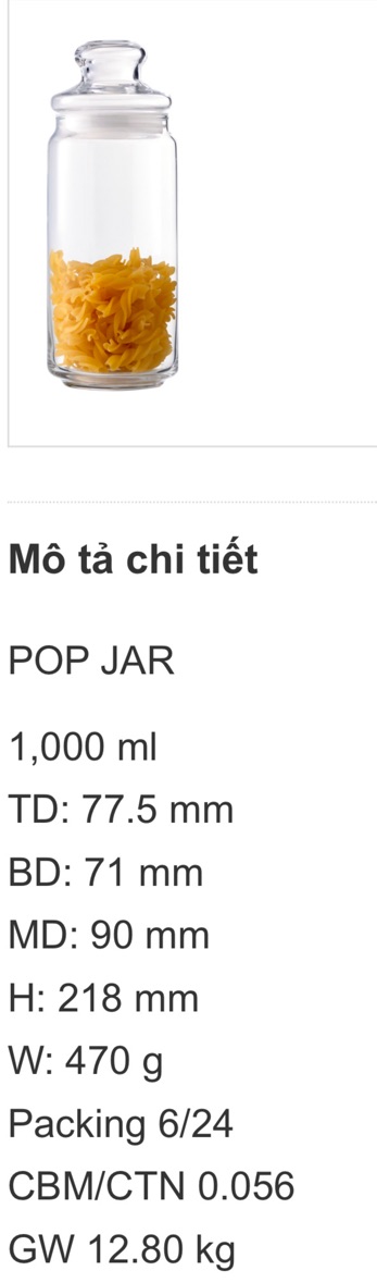 [HCM]Hũ thuỷ tinh nắp thuỷ tinh 1000ml ocean