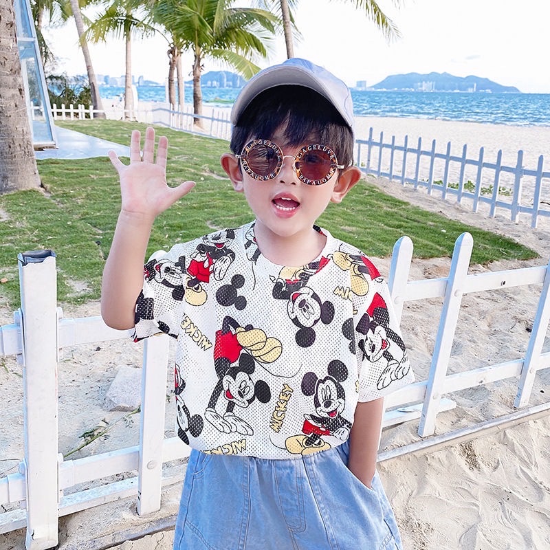 Áo lưới cộc tay bé trai in họa tiết