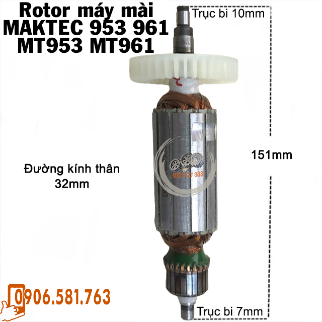 Rotor mài MAKTEC MT953 MT961 dây đồng 220V - Tặng chổi than
