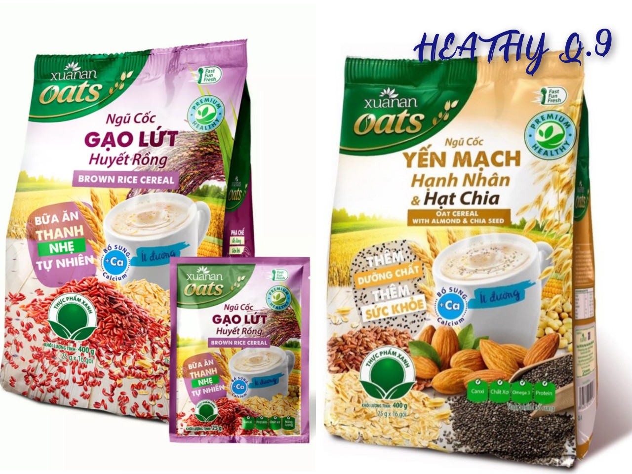 Combo gói ngũ cốc yến mạch hạnh nhân hạt chia xuân an 400gr+ ngũ cốc gạo lứt huyết rồng ít đường xuân an 400gr