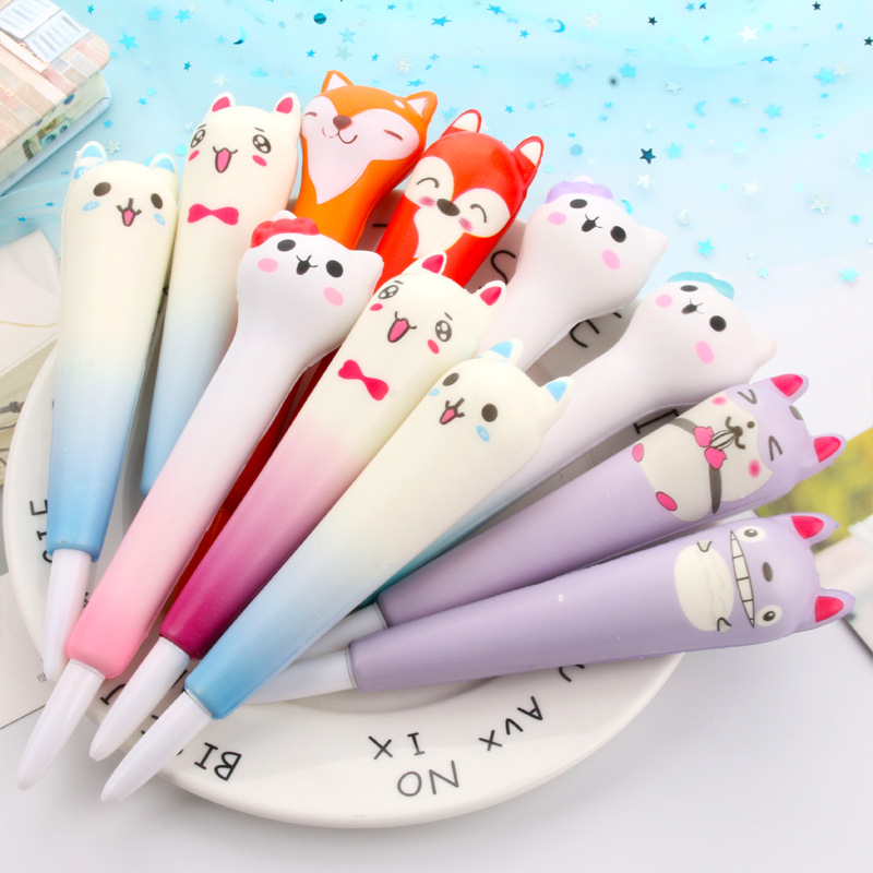 Combo 2 bút squishy gel mực đen - Mèo đeo nơ