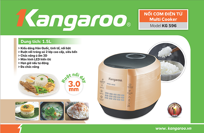 Nồi cơm điện tử ủ ấm 3D 1.5L Kangaroo KG596