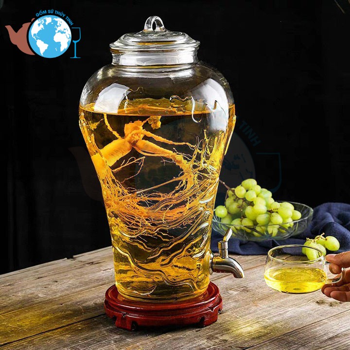 Bình thủy tinh ngâm rượu sâm họa tiết lạc đà 10 lít có van hoặc không van