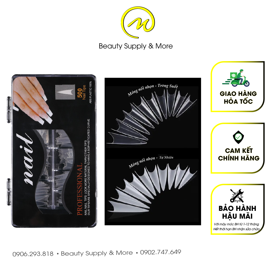 Tip Nhọn, Dài Nối Móng Trong/ Đục (Hộp 500 Móng) | NGÀNH NAIL