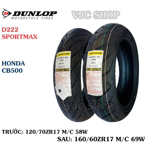 Honda CB - Bộ 2 lốp/vỏ xe máy Dunlop cỡ 120/70ZR17 (trước) và 160/60ZR17 (sau) D222 Sportmax Thái Lan (2 cái)
