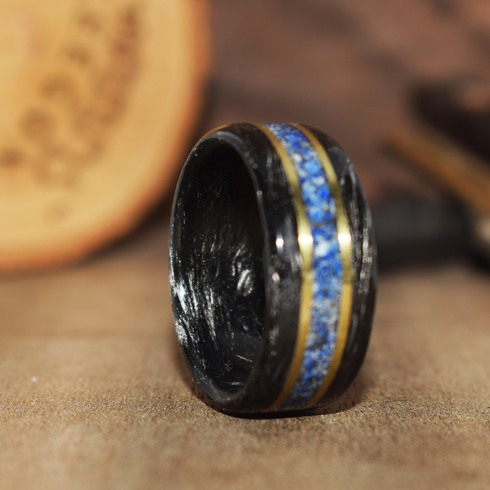 nhẫn forget carbon nguyên khối cẩn đá lapis lazuli