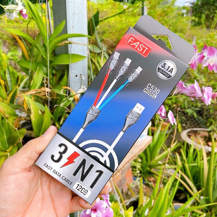 [HCM]Cáp sạc 3 đầu dây dù (microUSB + lightning + Type-C)