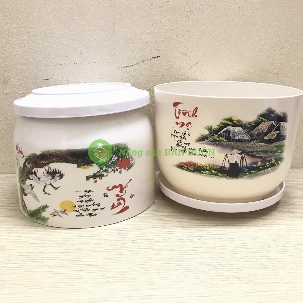 5 Chậu Nhựa Tròn Sứ 170x130 Có Kèm Đĩa Lót Trồng Hoa, Cây Cảnh - Nhựa Đức Minh