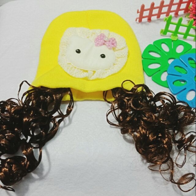 Nón len tóc dài  giả xoăn cho bé