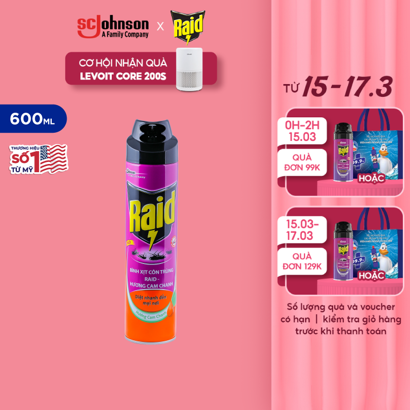 RAID Bình xịt côn trùng Hương Cam Chanh 600ml