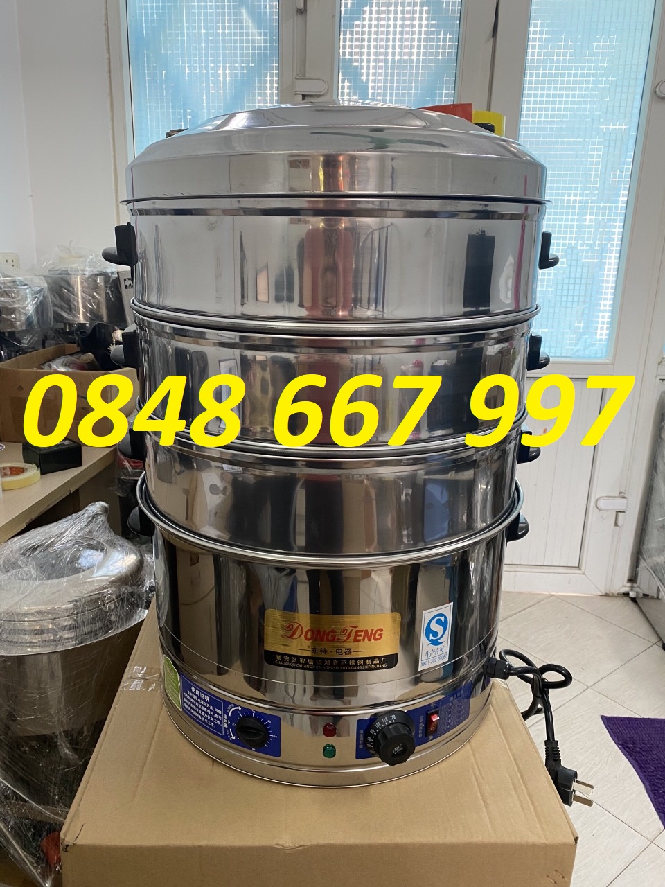 Nồi hấp điện công nghiệp 3 tầng hấp bánh Flan size 40cm