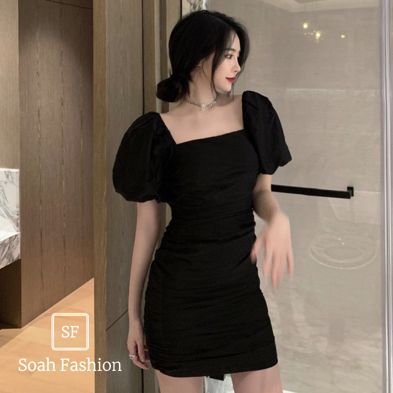 Đầm Tay Con Đan Dây Lưng GOHA (ĐEN)
