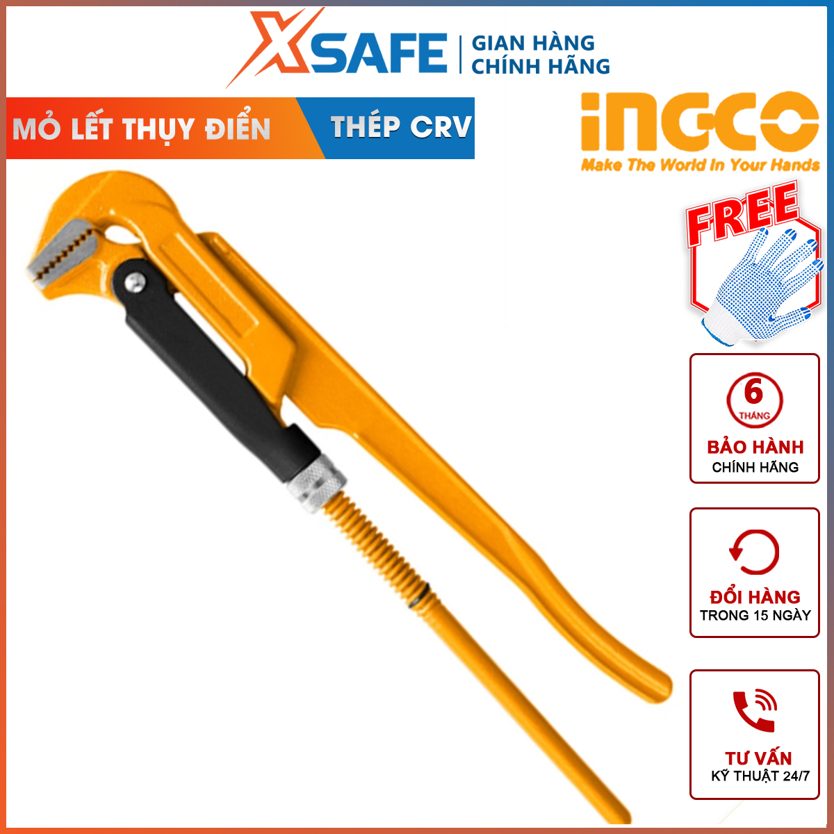 Mỏ lết đă năng thụy điển ingco hpw04151 | mỏ lết 90 độ kích thước 1-1/2 inch đường kính kẹp tối đa 55mm chất liệu thép carbon giữ, nắm chặt các vật cứng