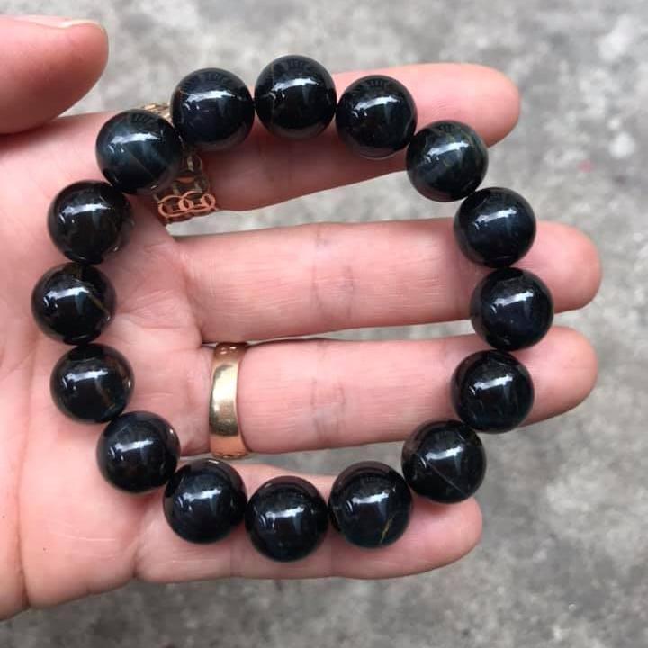 [HCM]VÒNG TAY ĐÁ MẮT HỔ XANH ĐEN 12LY