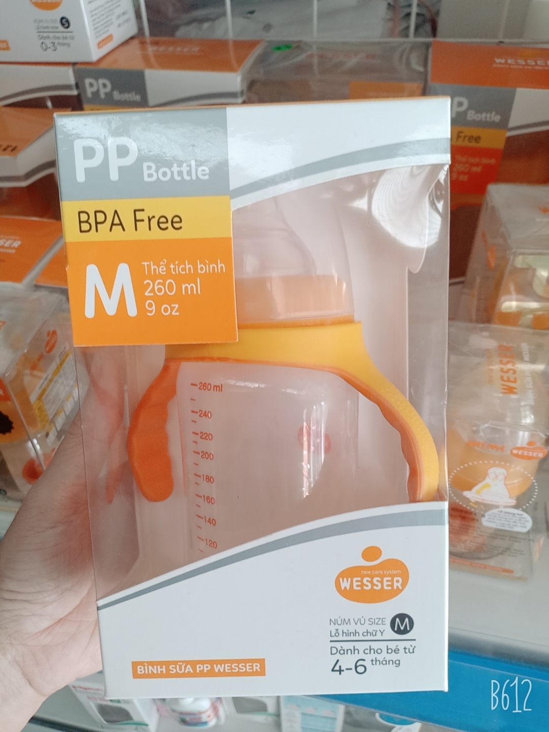 Bình sữa Wesser cổ rộng có quai PP 260ml - M