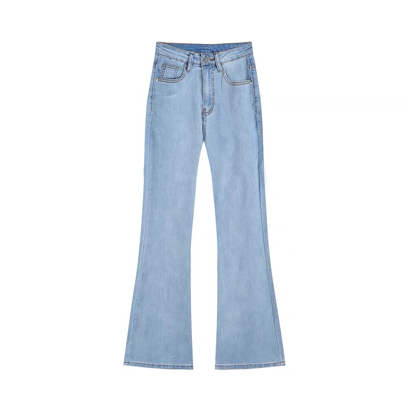 QUẦN ỐNG LOE NỮ TRƠN DÀI LƯNG CAO VẢI DENIM CO GIÃN TỐT TÔN EO KHOE ĐƯỜNG CONG CƠ THỂ DONG PHUONG FASHION